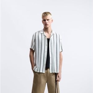 Zara Mens Linen Short Sleeved Button Down Shirt Large